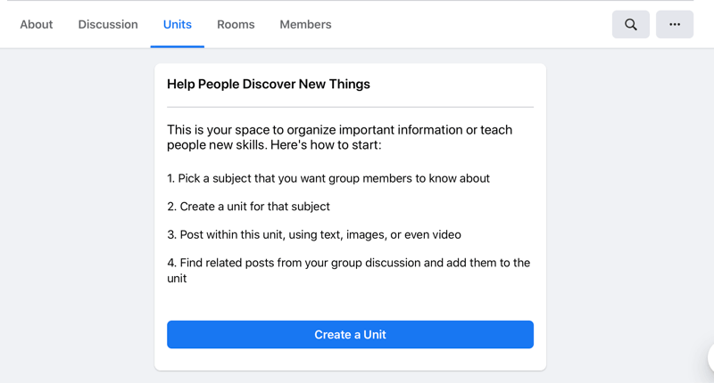 خيار لإنشاء وحدة على وحدات الفيسبوك صندوق علامة تبويب الوحدة
