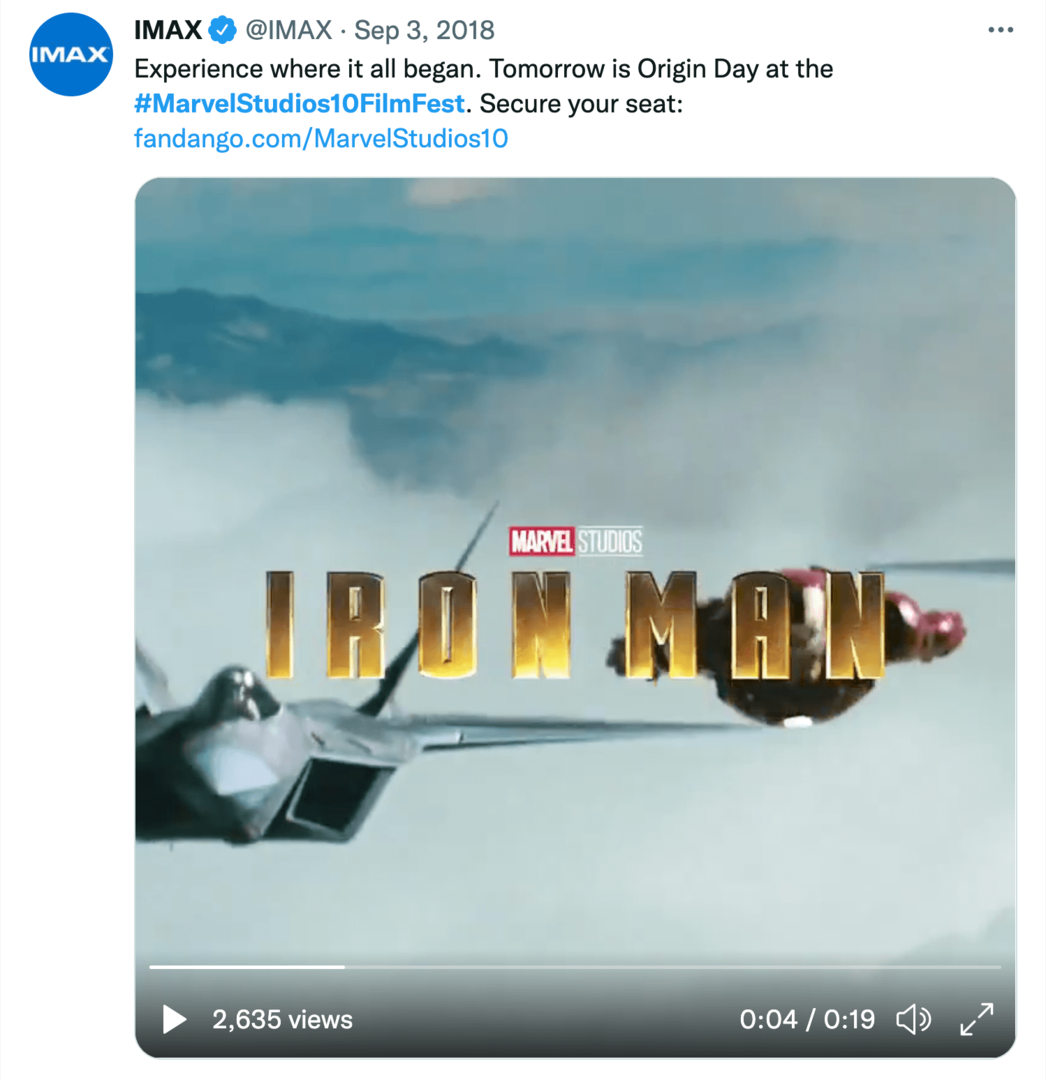 صورة تغريدة IMAX حول مهرجان أفلام Marvel Studios لمدة 10 سنوات