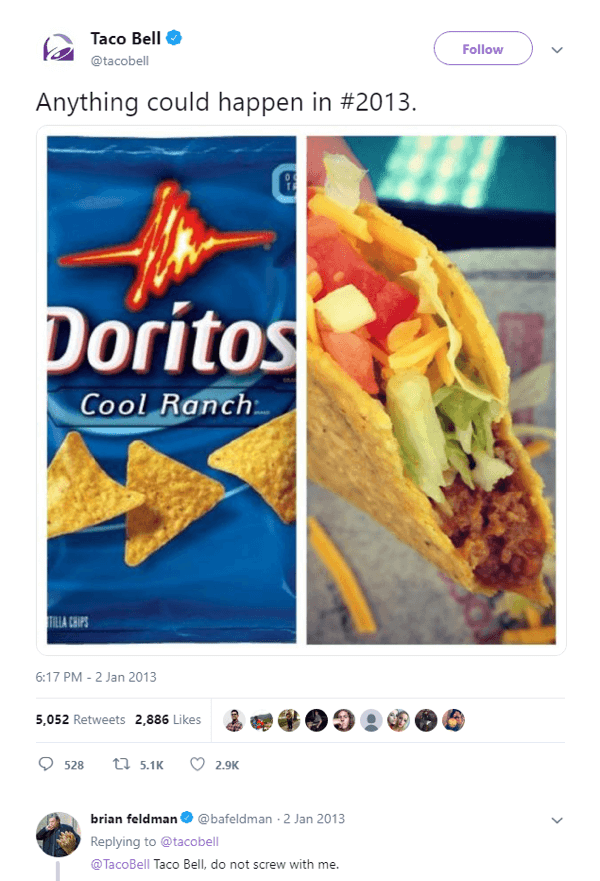 تغريدة الدعابة الأصلية لـ Doritos Locos Taco.