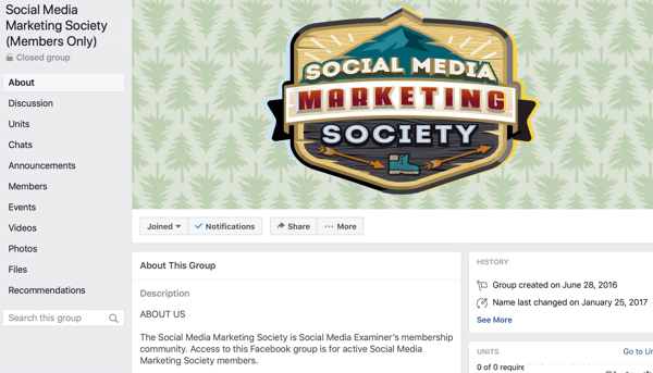 كيفية استخدام ميزات مجموعات Facebook ، مثال على صفحة مجموعة Facebook لجمعية التسويق عبر وسائل التواصل الاجتماعي