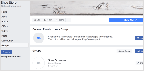 Facebook إضافة علامة التبويب المجموعات