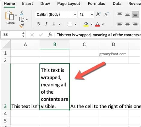 مثال على نص ملفوف في Excel