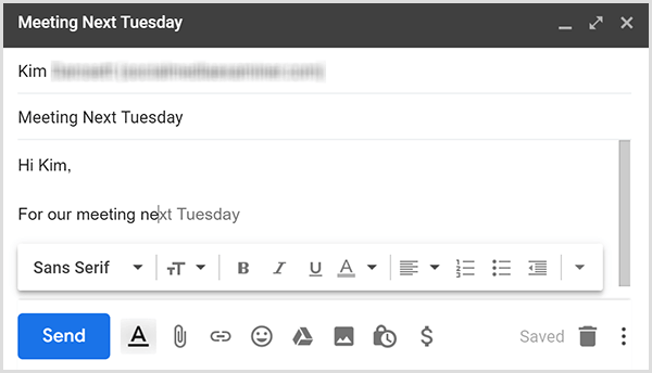 يستخدم Gmail Smart Compose نصًا تنبئيًا لمساعدتك في كتابة رسائل البريد الإلكتروني بسرعة.