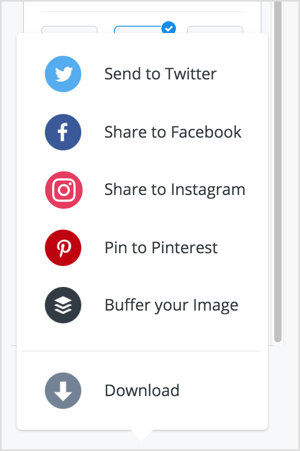 يمكنك مشاركة صورتك على Twitter أو Facebook أو Instagram أو Pinterest عبر Pablo. 
