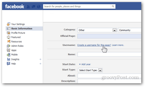إعدادات صفحة الفيسبوك المعلومات الأساسية اسم المستخدم إنشاء اسم مستخدم لهذه الصفحة