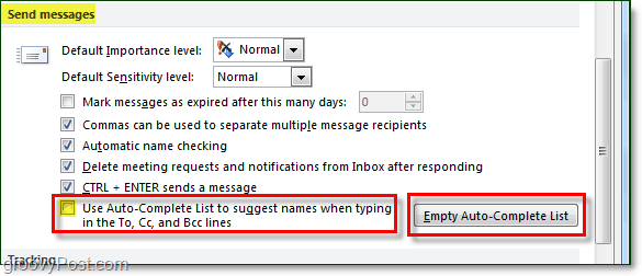 قم بتعطيل الإكمال التلقائي في Outlook 2010 وامسح ذاكرة التخزين المؤقت للإكمال التلقائي