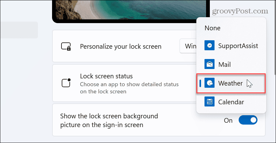الطقس إلى شاشة قفل Windows 11