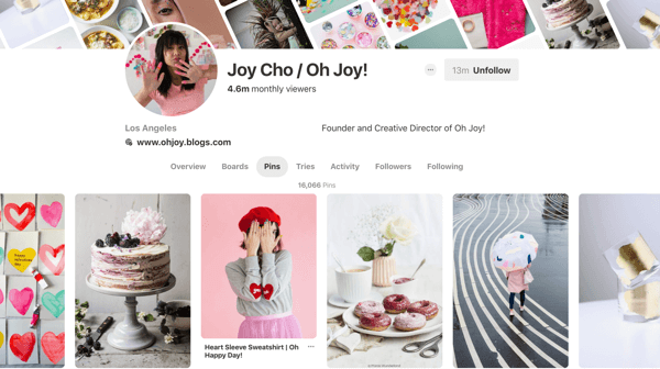 نصائح حول كيفية تحسين وصولك إلى Pinterest ، مثال 6 ، مثال دبابيس Joy Cho Pinterest