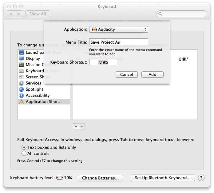 كيفية إنشاء اختصار لوحة المفاتيح في أي برنامج Mac OS X