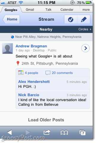 جولة لقطة شاشة لتطبيق Google+ على الويب