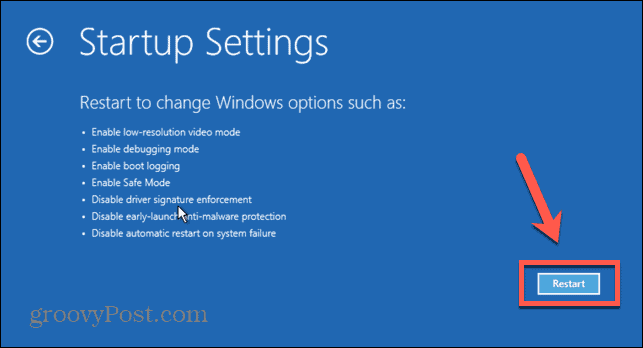 إعادة تشغيل إعدادات بدء تشغيل Windows 11
