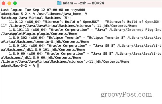 قائمة Mac الخاصة بـ Java Jdks المثبتة