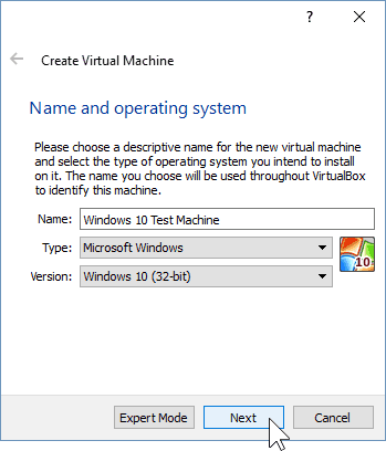 02 تسمية الجهاز الظاهري الجديد (تثبيت Windows 10)