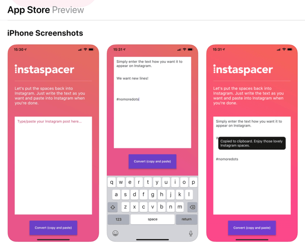 تطبيق Instaspacer لتعليقات الصور على Instagram