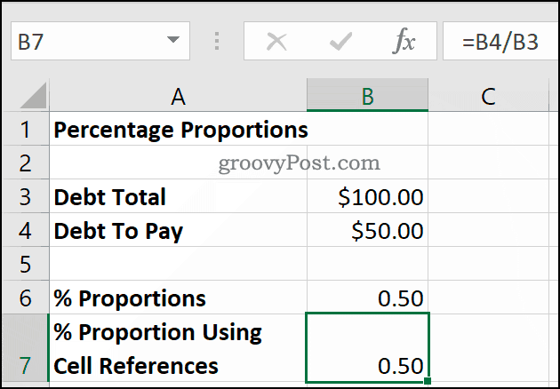 حساب النسب كنسب باستخدام Microsoft Excel