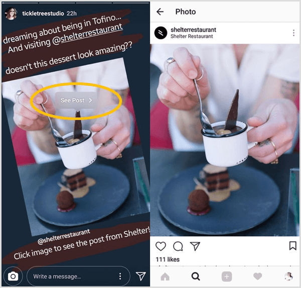 اضغط على منشور Instagram المعاد مشاركته ، ثم انقر فوق الزر See Post للانتقال مباشرة إلى المنشور الأصلي من هذا المستخدم.