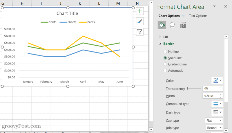 تنسيق الشريط الجانبي للمخطط في Excel