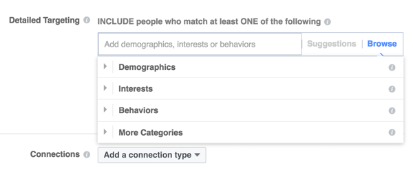 يقدم Facebook ثلاث فئات استهداف رئيسية.