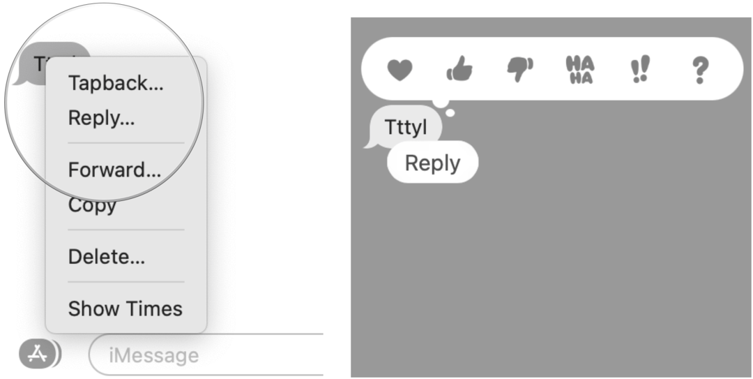 الرسائل في macOS Big Sur Mac رسائل tapbacks