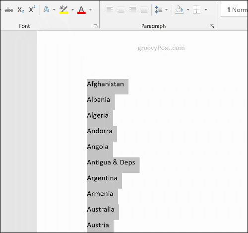 قائمة مرتبة في Microsoft Word