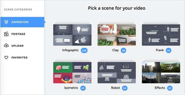 يمكنك إضافة مجموعة متنوعة من الرسوم المتحركة ولقطات الفيديو إلى فيديو Biteable الخاص بك.