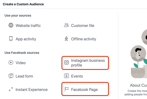 استخدم إعلانات Facebook للإعلان للأشخاص الذين يزورون صفحتك على Facebook أو Instagram ، الخطوة 1.
