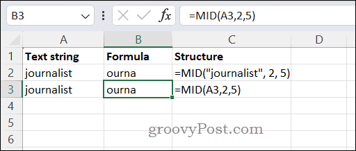 استخدام وظيفة MID في Excel