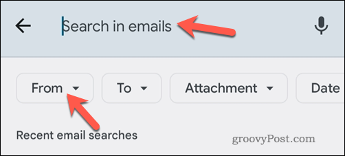 البحث عن رسائل بريد Gmail عبر البريد الإلكتروني في تطبيق الهاتف