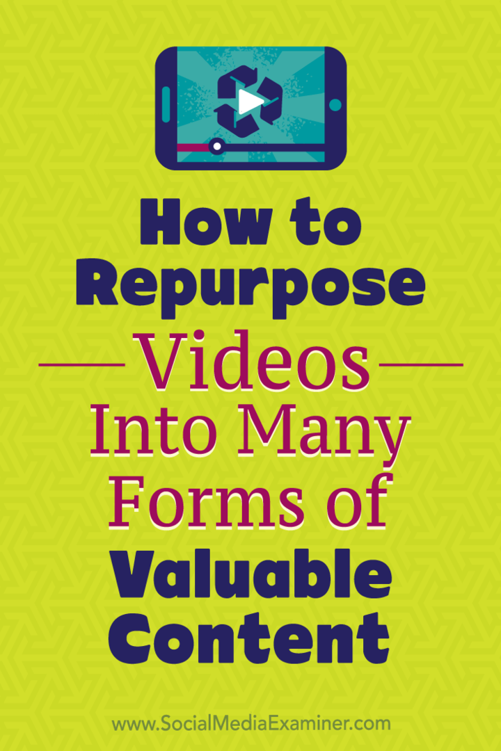 كيفية إعادة توظيف مقاطع الفيديو في العديد من أشكال المحتوى القيّم بواسطة Ann Smarty على أداة فحص الوسائط الاجتماعية.