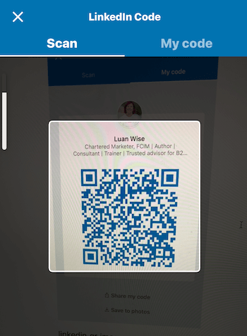 شاشة الرمز على تطبيق LinkedIn للهاتف المحمول
