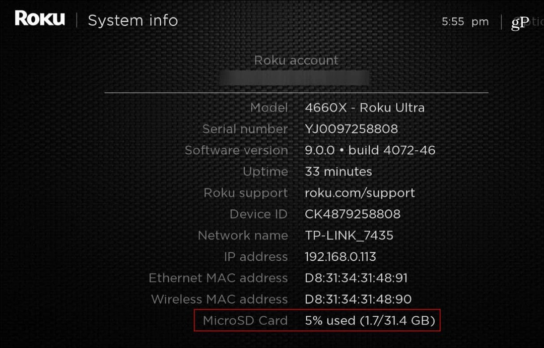 بطاقة MicroSD لمعلومات النظام Roku_Ultra