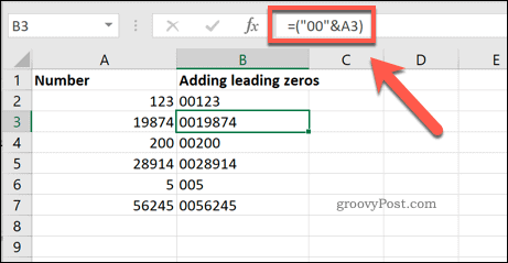 إضافة عدد محدد من الأصفار البادئة إلى خلايا Excel