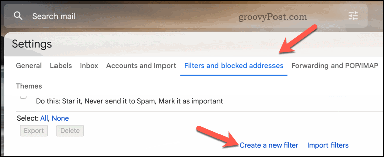 قم بإنشاء عامل تصفية Gmail