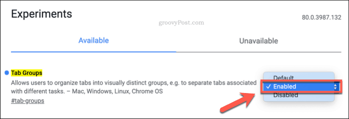 تمكين مجموعات علامات التبويب في Chrome
