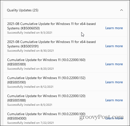 تحديثات الجودة windows 11