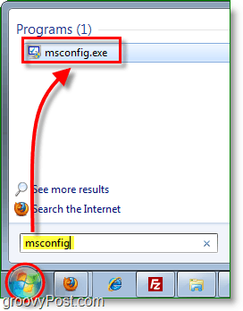 قم بتشغيل msconfig.exe من قائمة ابدأ في ويندوز 7