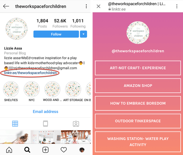 كيفية إضافة أو مشاركة رابط إلى Instagram ، مثال 3.