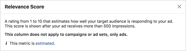 مقياس نقاط ملاءمة إعلانات Facebook.
