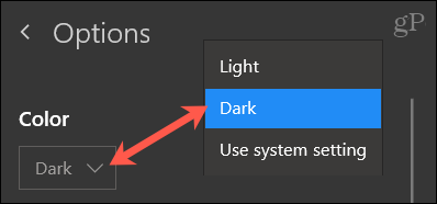 اختر Color، Dark لـ OneNote Windows 10