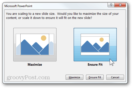 تحجيم ميزة powerpoint 2013 ميزة زيادة الحجم إلى أقصى حد ضمان ملاءمة