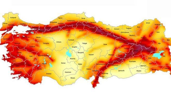 خريطة مخاطر الزلزال في تركيا