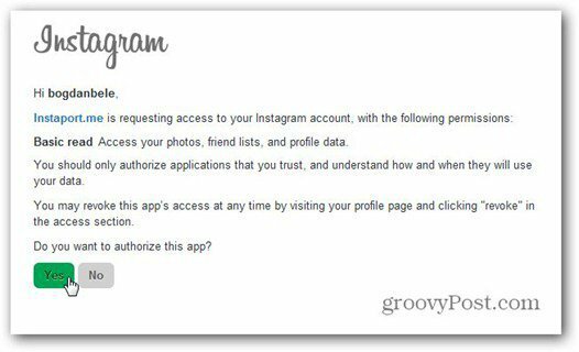 instaport instagram يسمح بالوصول