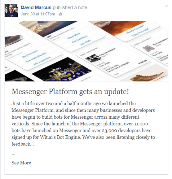 تحديث بوت facebook messenger