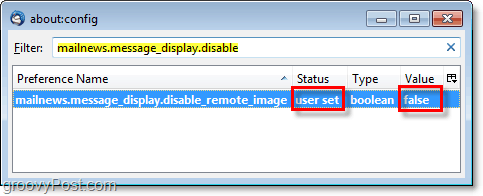 تغيير mailnews.message_display.disable_remote_image إلى false لتعطيل النوافذ المنبثقة للمحتوى البعيد في ثندربرد 3