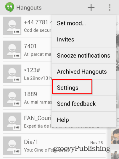 كيفية إيقاف Google Hangouts من إدارة الرسائل على جهاز Android