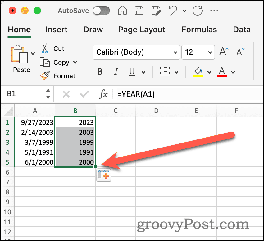مقبض الملء التلقائي في Excel