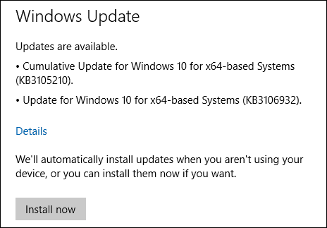 تحديثات Windows 10 KB3105210 KB3106932