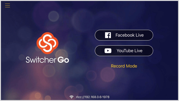 شاشة Switcher Go حيث يمكنك ربط حسابات Facebook و YouTube