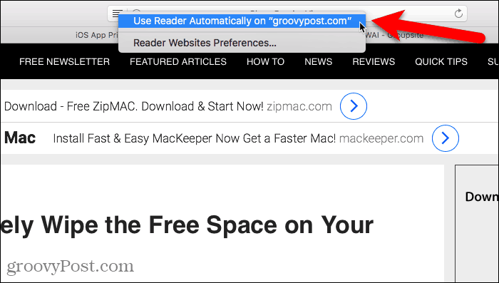 استخدم Reader تلقائيًا في Safari لنظام التشغيل Mac