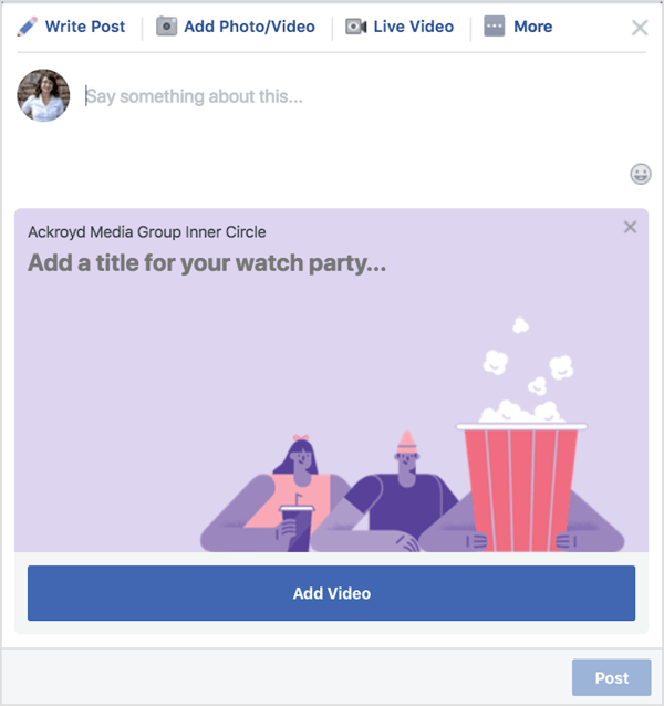 امنح حفلة مشاهدة Facebook عنوانًا ووصفًا.